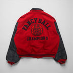 Vintage 80s Fancy Ball Varsity Jacket, Leather, Wool, Detachable Hood, Size L,