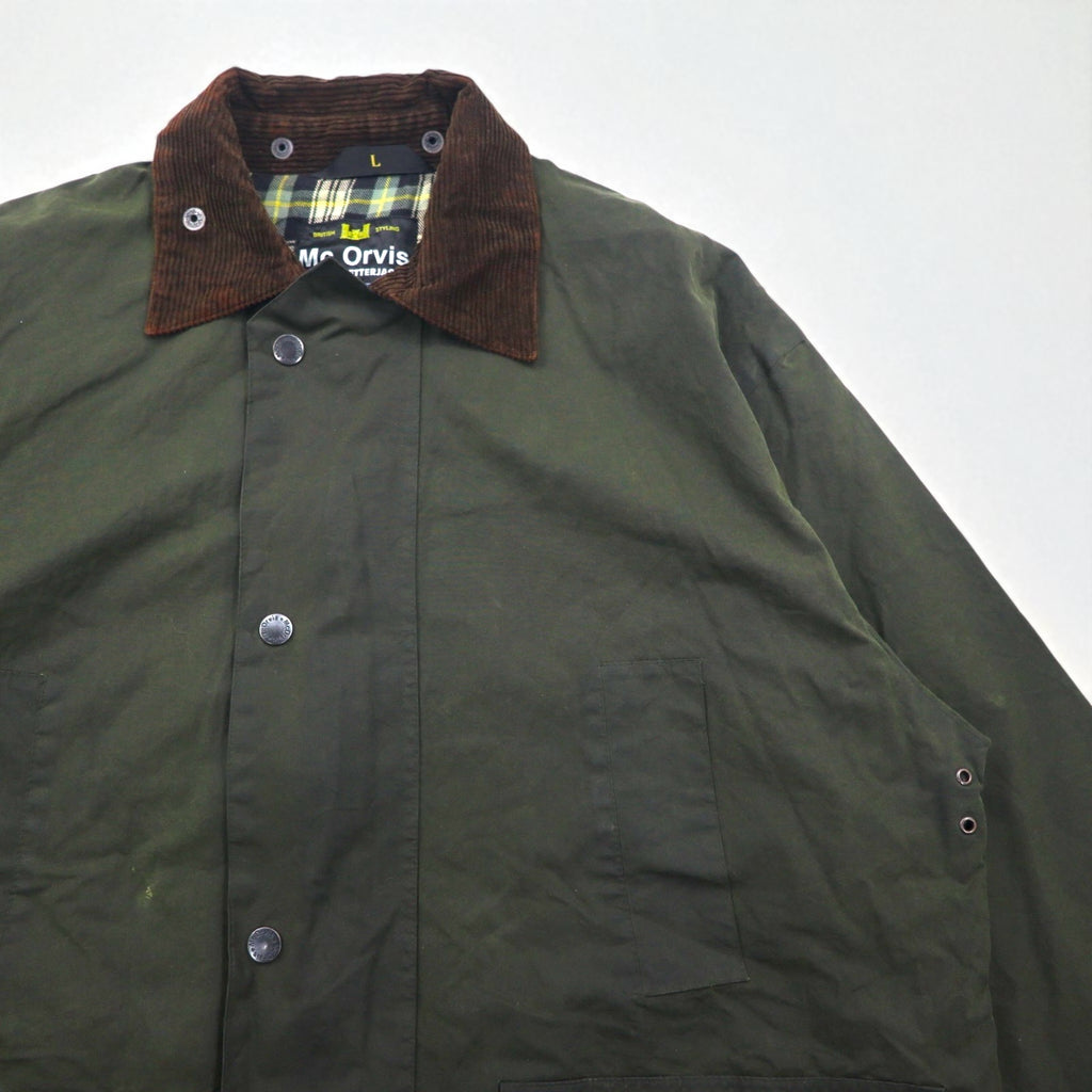 Mc Orvis 1990s Made in England Oiled Jacket, Size L, Khaki, Waterproof Cotton, Check Lining