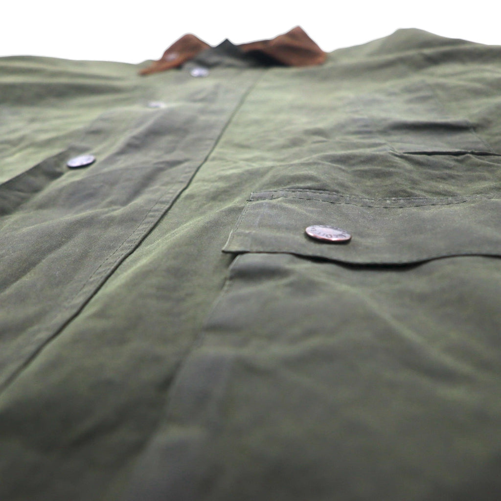 Mc Orvis 1990s Made in England Oiled Jacket, Size L, Khaki, Waterproof Cotton, Check Lining