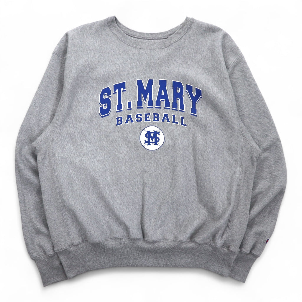 Champion Premium Reverse Weave Sweatshirt L Gray Fleece-lined College Print ST. MARY BASEBALL 3-tier Print Arch Logo Made in El Salvador