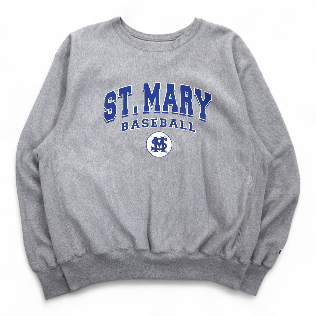 Champion Premium Reverse Weave Sweatshirt L Gray Fleece-lined College Print ST. MARY BASEBALL 3-tier Print Arch Logo Made in El Salvador