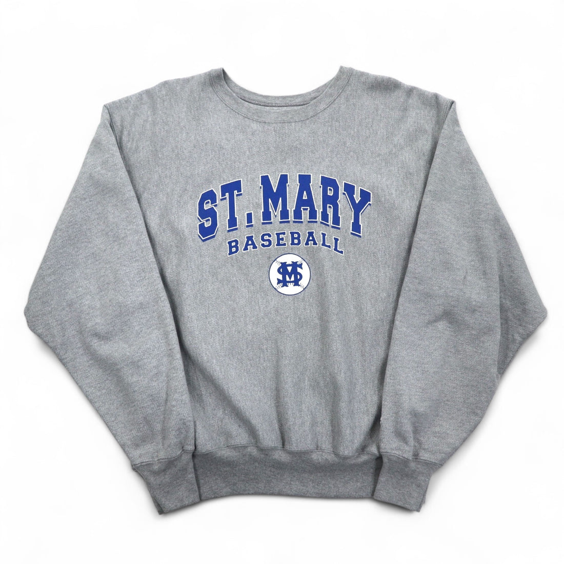 Champion Premium Reverse Weave Sweatshirt L Gray Fleece-lined College Print ST. MARY BASEBALL 3-tier Print Arch Logo Made in El Salvador