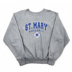 Champion Premium Reverse Weave Sweatshirt L Gray Fleece-lined College Print ST. MARY BASEBALL 3-tier Print Arch Logo Made in El Salvador
