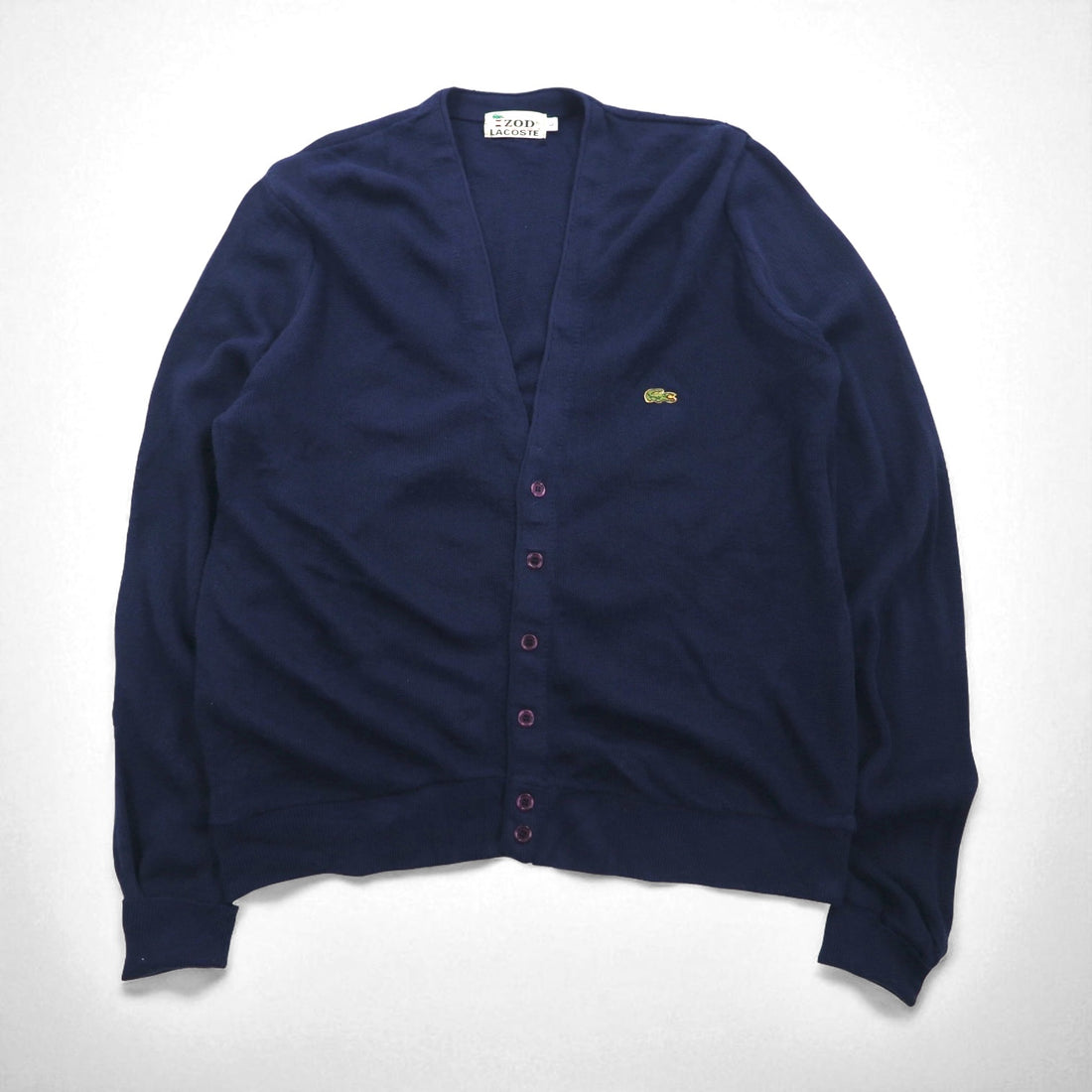 IZOD LACOSTE 70s Spool Tag Acrylic Knit Cardigan, Size L, Navy, One-Point Logo