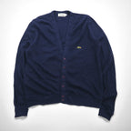 IZOD LACOSTE 70s Spool Tag Acrylic Knit Cardigan, Size L, Navy, One-Point Logo