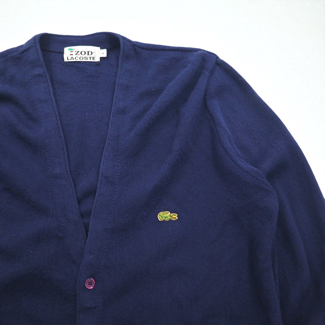 IZOD LACOSTE 70s Spool Tag Acrylic Knit Cardigan, Size L, Navy, One-Point Logo