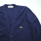 IZOD LACOSTE 70s Spool Tag Acrylic Knit Cardigan, Size L, Navy, One-Point Logo