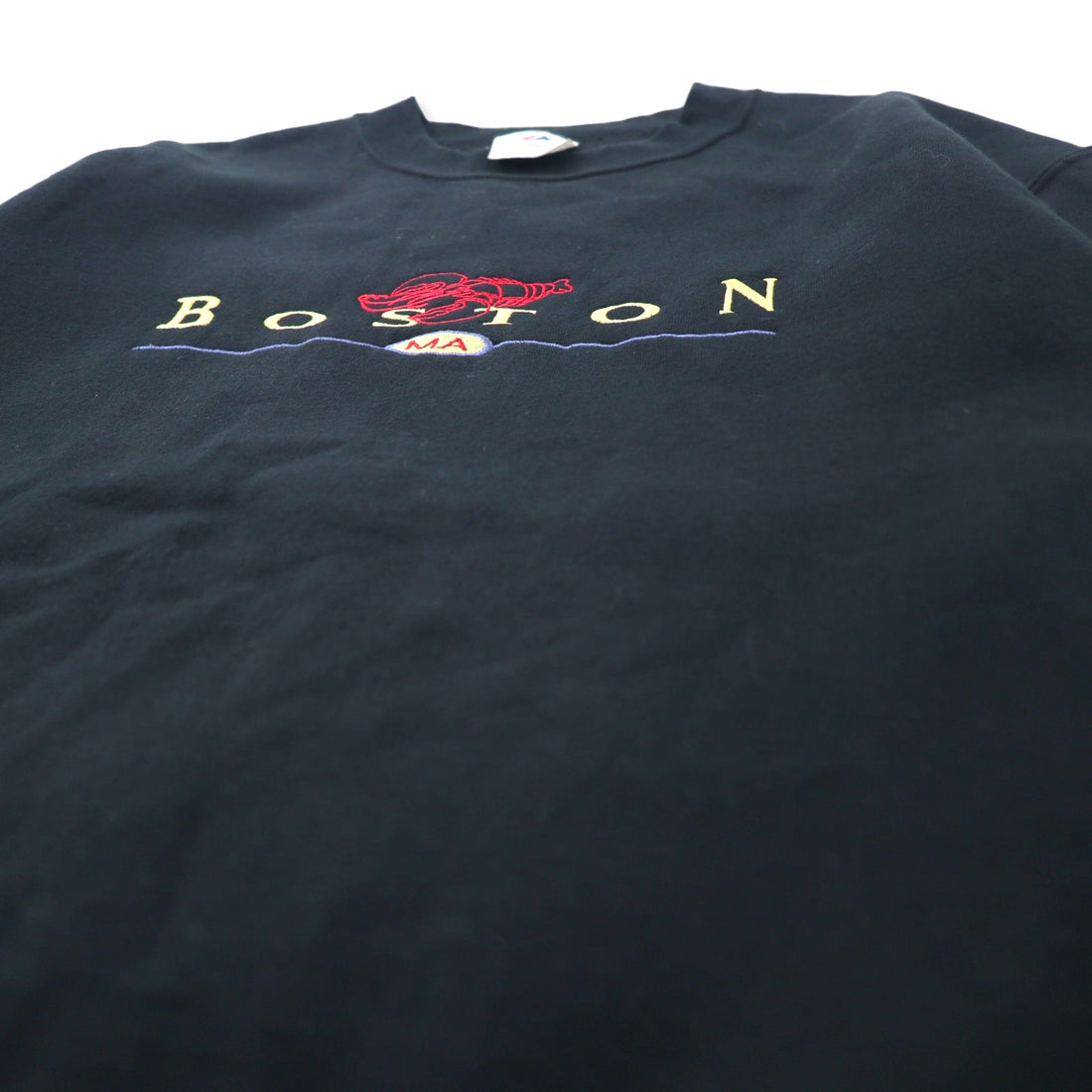 JERZEES 90's College Embroidery Sweatshirt S Black Cotton Brushed Back BOSTON Made in Mexico