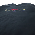 JERZEES 90's College Embroidery Sweatshirt S Black Cotton Brushed Back BOSTON Made in Mexico