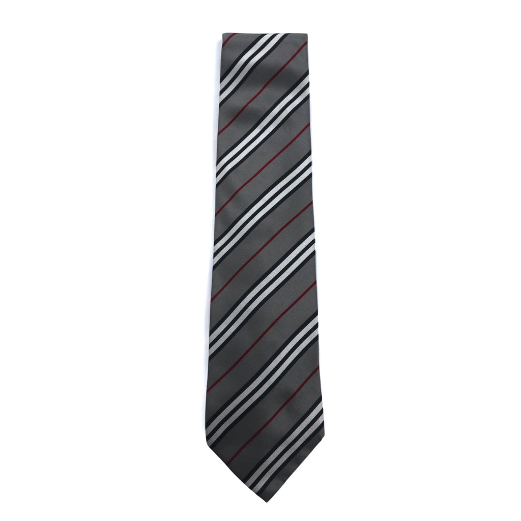 BURBERRY Made in Italy Tie Grey Regimental Stripe Silk