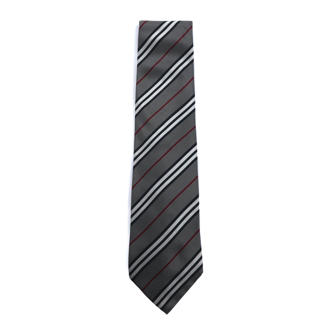 BURBERRY Made in Italy Tie Grey Regimental Stripe Silk