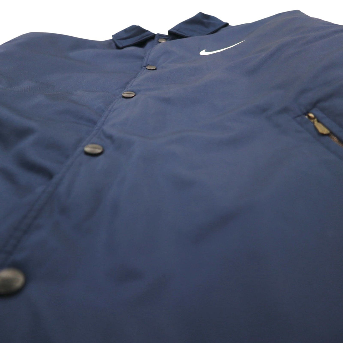 NIKE 90s Silver Tag Coach Jacket, Large, Navy Nylon, Long Length, Snap Buttons