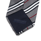 BURBERRY Made in Italy Tie Grey Regimental Stripe Silk