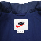 NIKE 90s Silver Tag Coach Jacket, Large, Navy Nylon, Long Length, Snap Buttons