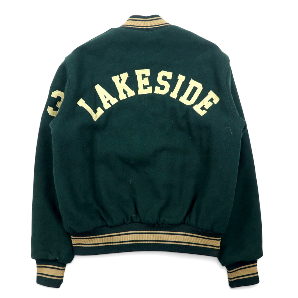 Made in USA 90s HOLLOWAY Ribline Melton Stadium Jacket M Green Wool LAKESIDE Embroidery Alicia