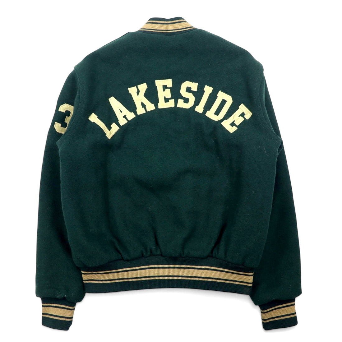 Made in USA 90s HOLLOWAY Ribline Melton Stadium Jacket M Green Wool LAKESIDE Embroidery Alicia