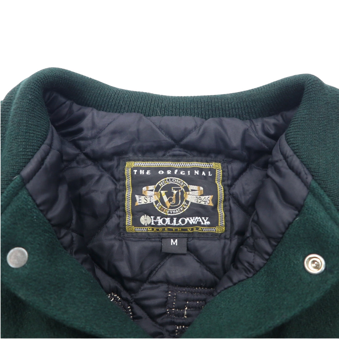 Made in USA 90s HOLLOWAY Ribline Melton Stadium Jacket M Green Wool LAKESIDE Embroidery Alicia