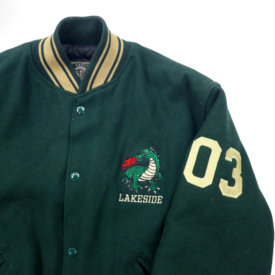 Made in USA 90s HOLLOWAY Ribline Melton Stadium Jacket M Green Wool LAKESIDE Embroidery Alicia