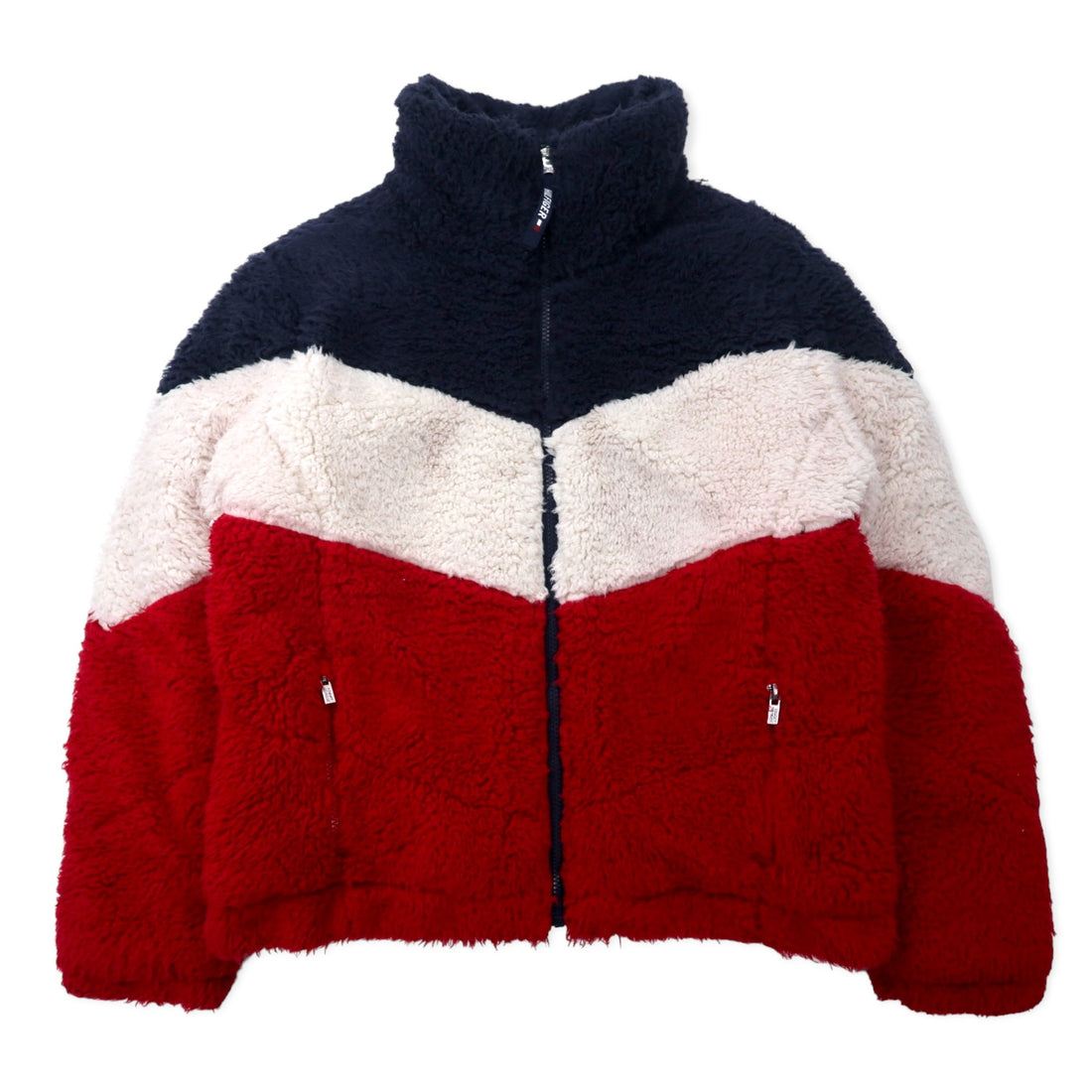日本然リトテ-古着オンライン-TOMMY HILFIGER SPORT シェルパ フリースジャケット M ネイビー ホワイト レッド トリコロールカラー ポリエステル-TOMMY HILFIGER SPORT Shelpa FLEECE Jacket M Navy White Red Tricolor COLLAR Polyester
