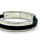 GUCCI Leather Silver Bangle Bracelet Silver 925 Black Made in Italy