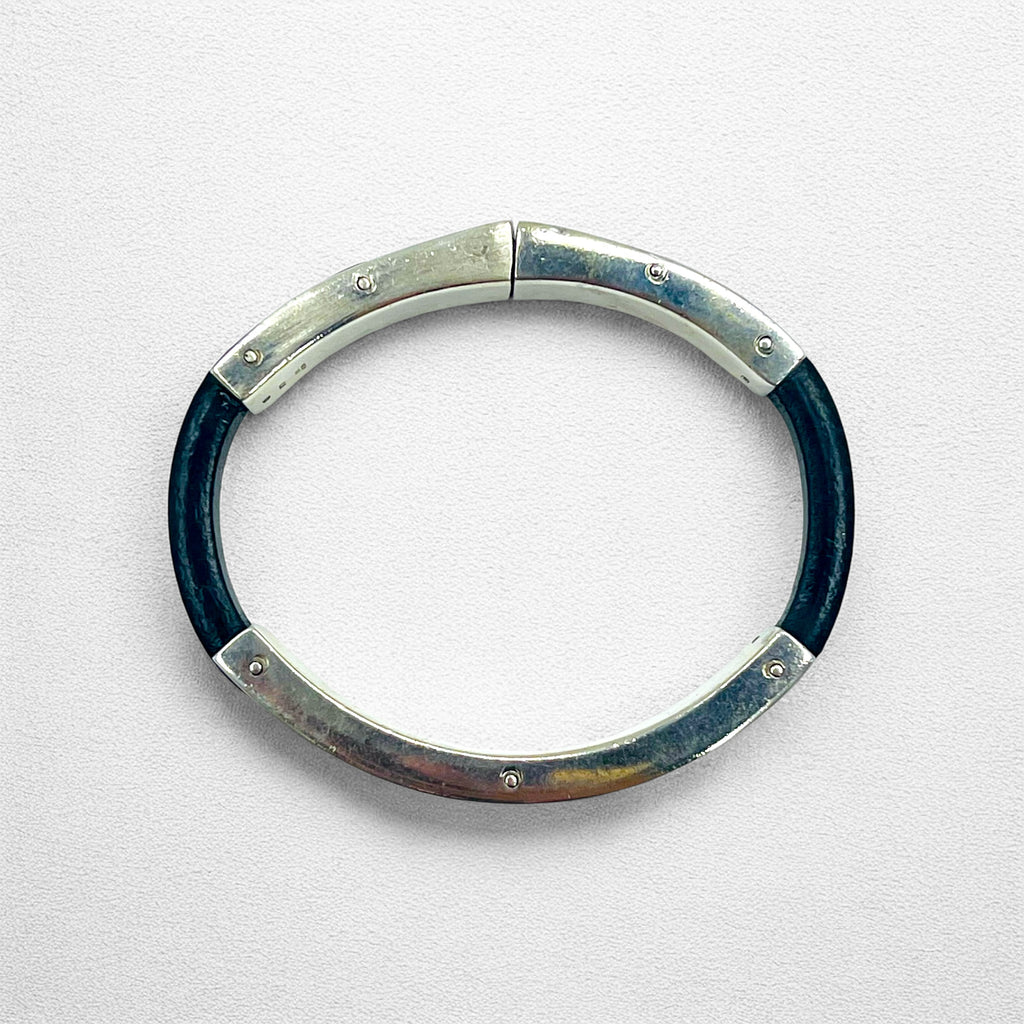 GUCCI Leather Silver Bangle Bracelet Silver 925 Black Made in Italy