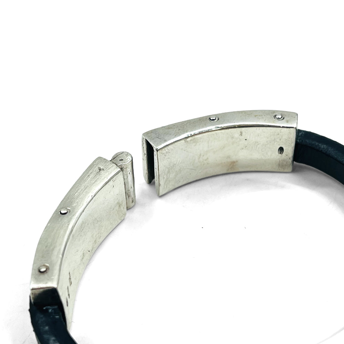 GUCCI Leather Silver Bangle Bracelet Silver 925 Black Made in Italy