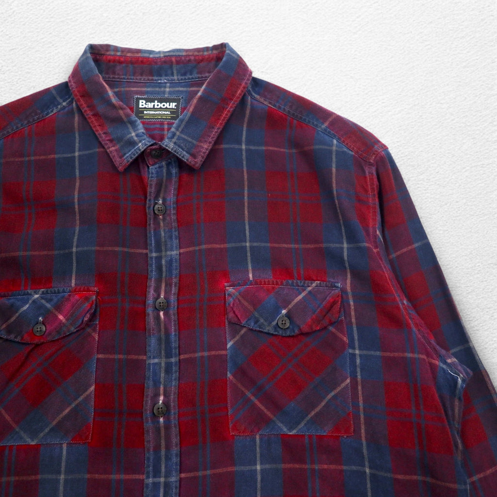 Barbour INTERNATIONAL ライトネル ワークシャツ XL ネイビー レッド チェック コットン