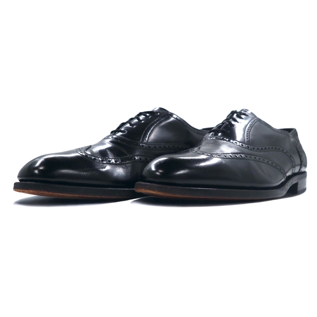 FLORSHEIM 80s Wingtip Medallion Dress Shoes 28cm Black Leather 20364