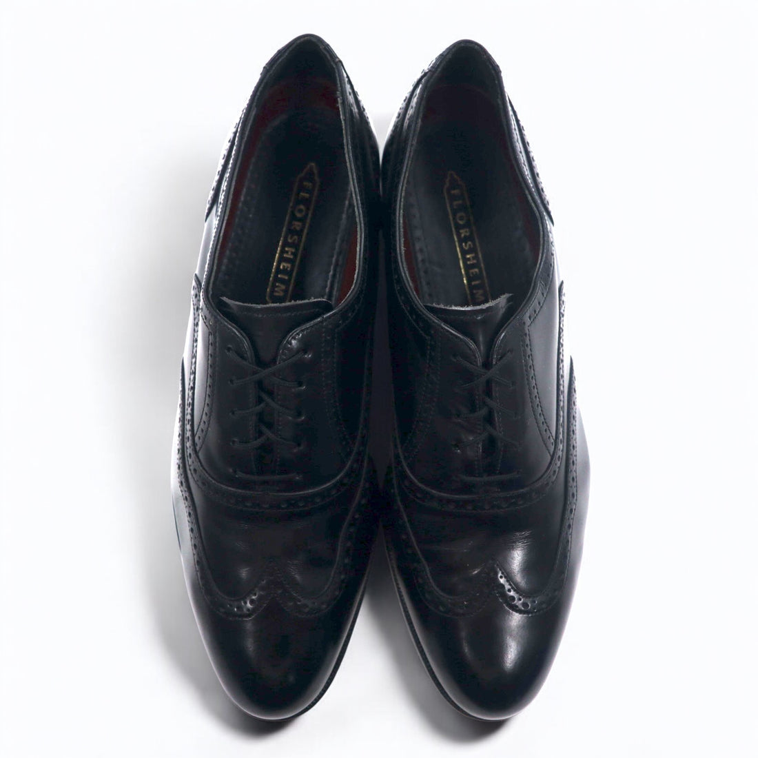 FLORSHEIM 80s Wingtip Medallion Dress Shoes 28cm Black Leather 20364