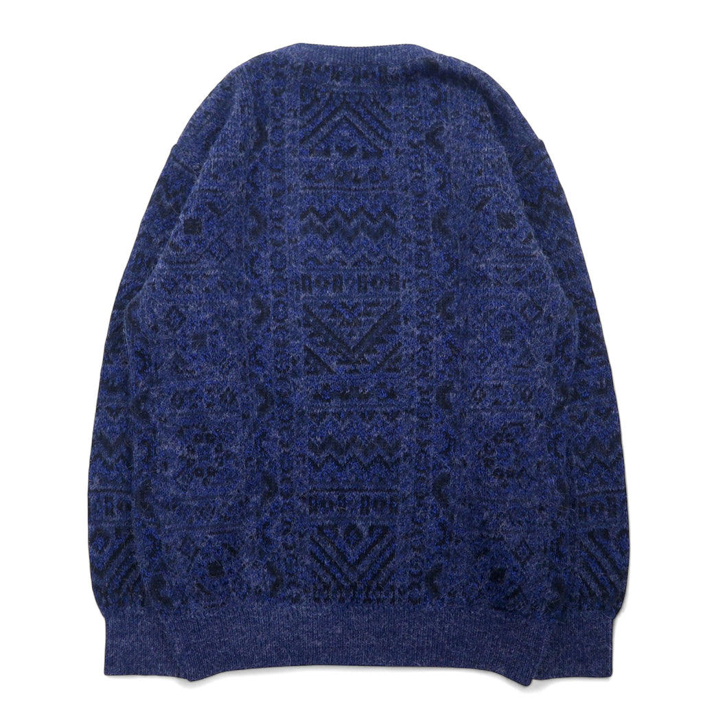 90s Michelangelo V-neck jacquard knit sweater, size M, navy, acrylic, all-over pattern