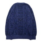 90s Michelangelo V-neck jacquard knit sweater, size M, navy, acrylic, all-over pattern