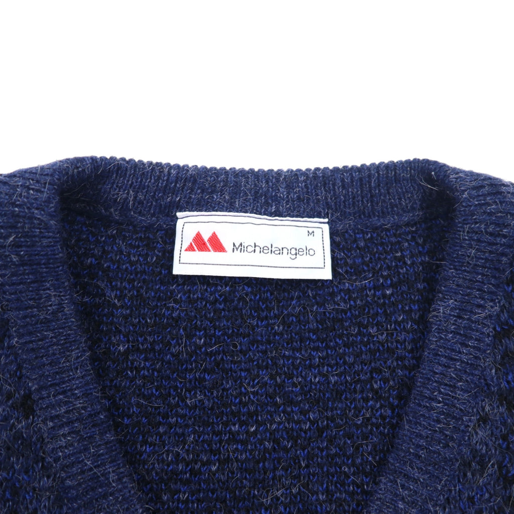 90s Michelangelo V-neck jacquard knit sweater, size M, navy, acrylic, all-over pattern