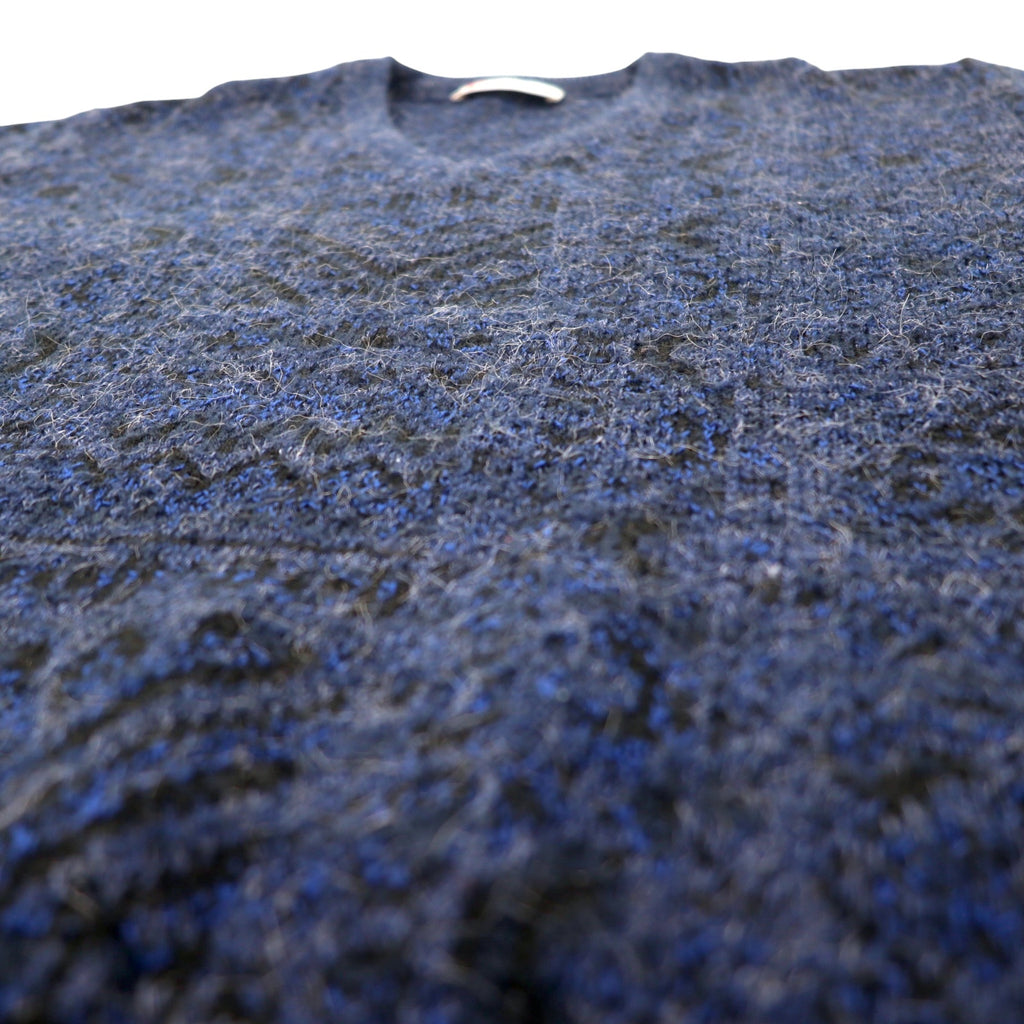 90s Michelangelo V-neck jacquard knit sweater, size M, navy, acrylic, all-over pattern