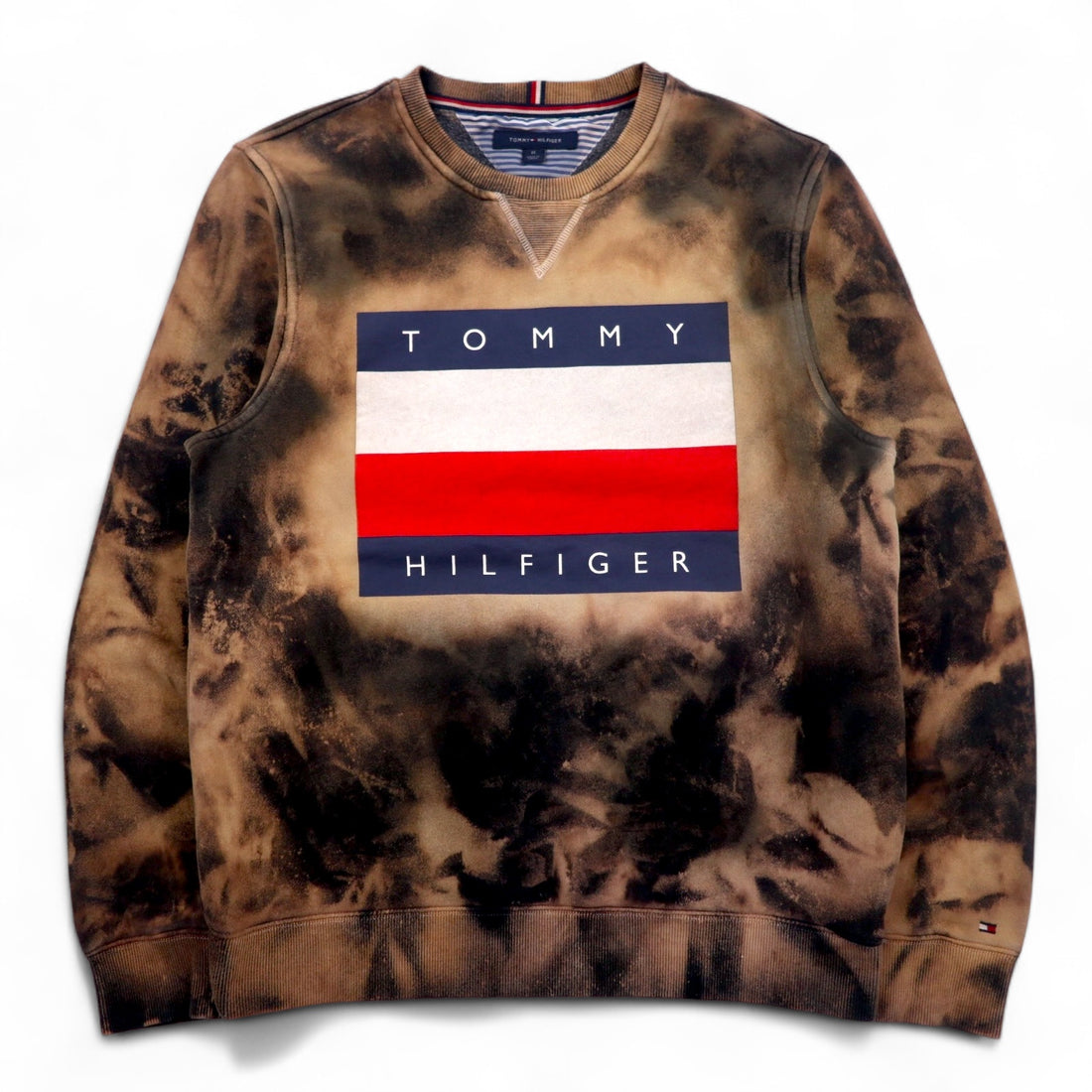 TOMMY HILFIGER Tie-dye front V sweatshirt M black printed flag logo