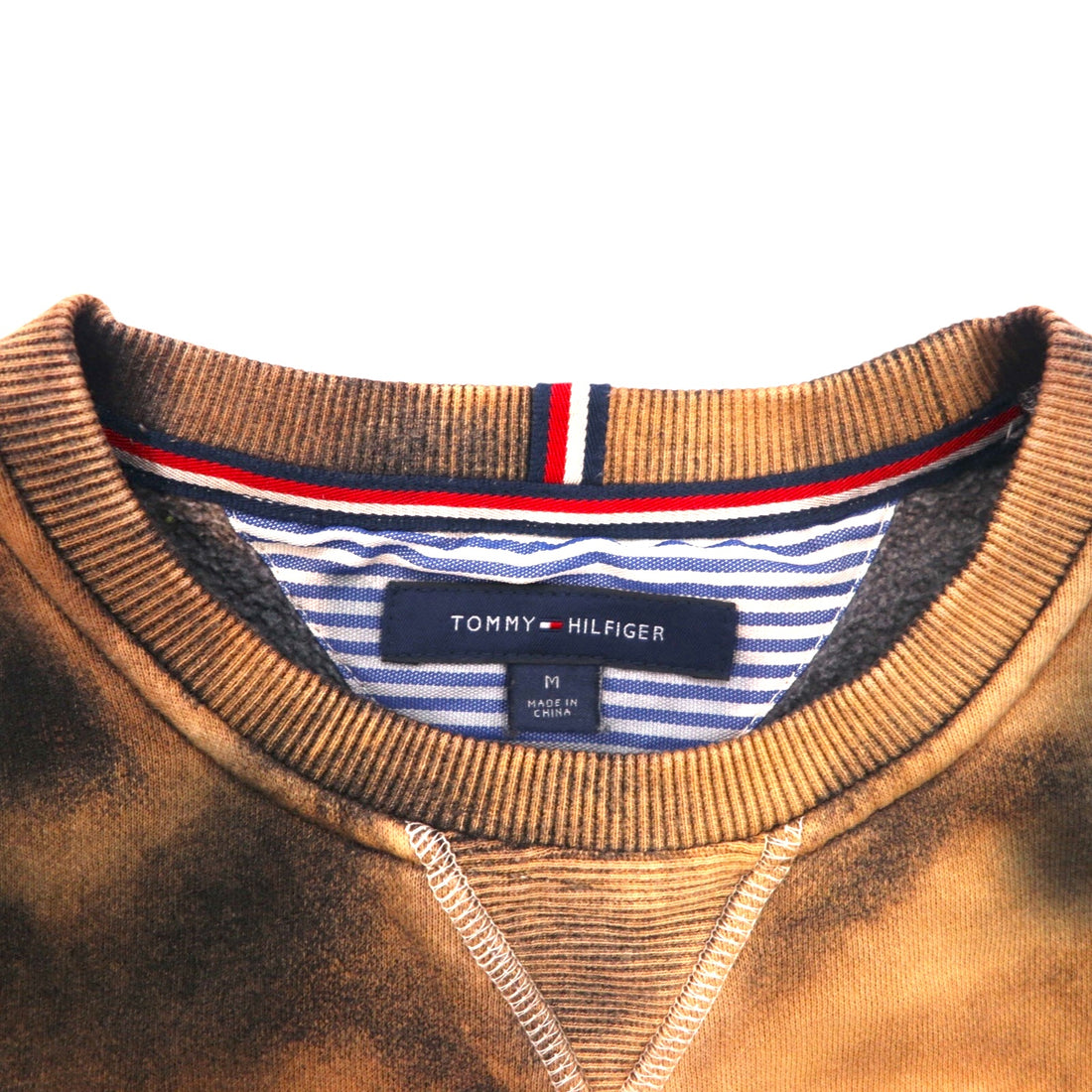 TOMMY HILFIGER Tie-dye front V sweatshirt M black printed flag logo