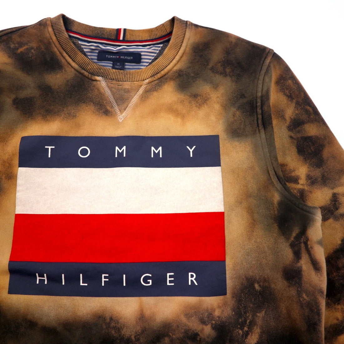 TOMMY HILFIGER Tie-dye front V sweatshirt M black printed flag logo