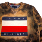 TOMMY HILFIGER Tie-dye front V sweatshirt M black printed flag logo