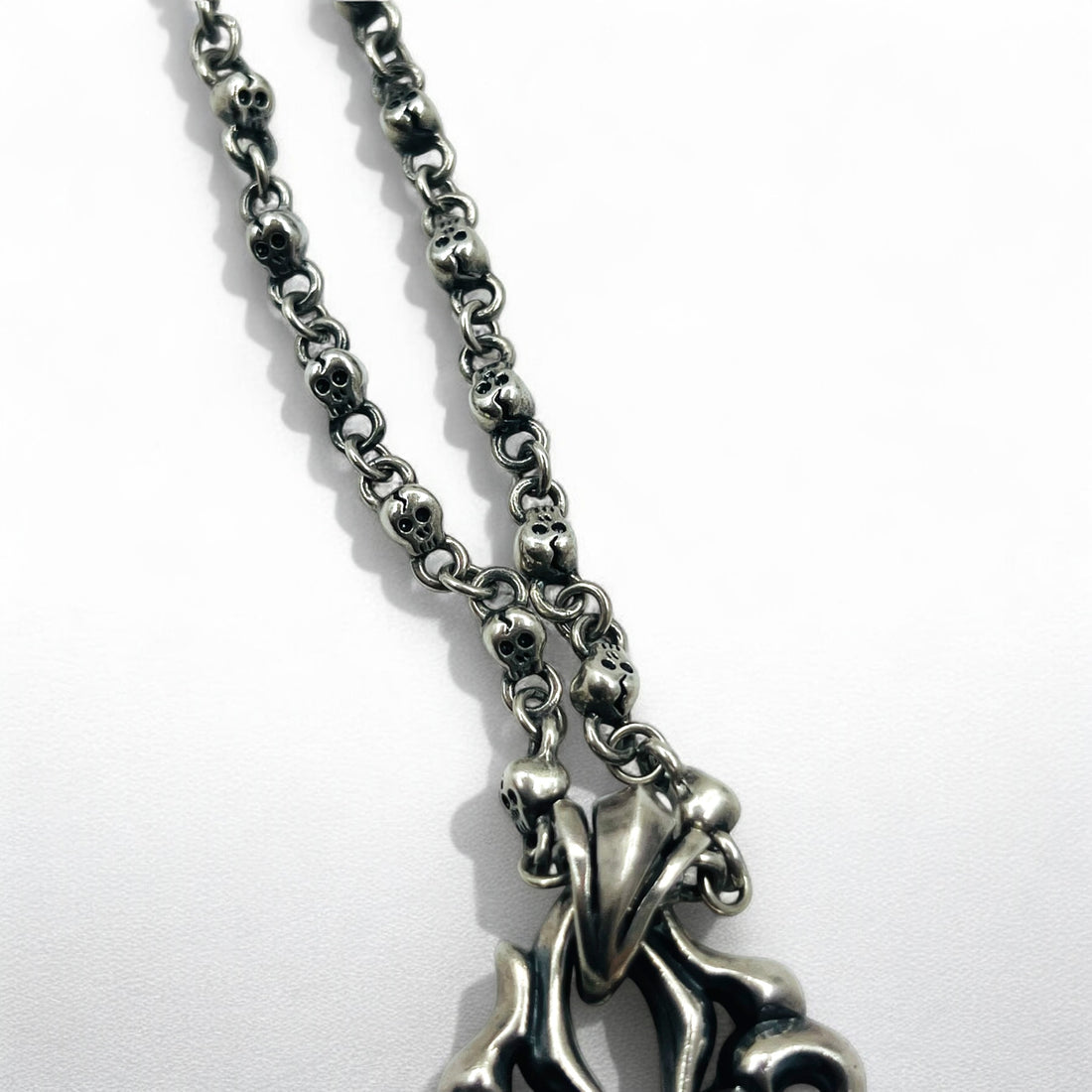 Vintage Skull Chain Necklace Skull Chain Necklace Pendant Silver STERLING 925 Gothic Rock
