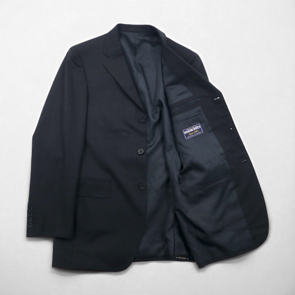 Burberry's Classics Vintage Super 100s 3B Suit Set, Size L, Black Wool with Shadow Stripe