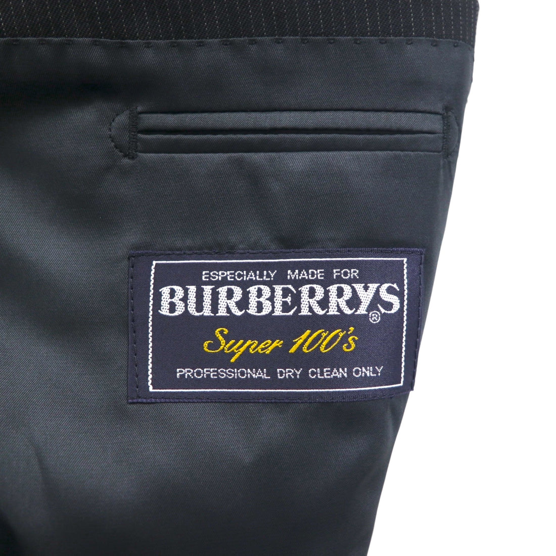 Burberry's Classics Vintage Super 100s 3B Suit Set, Size L, Black Wool with Shadow Stripe