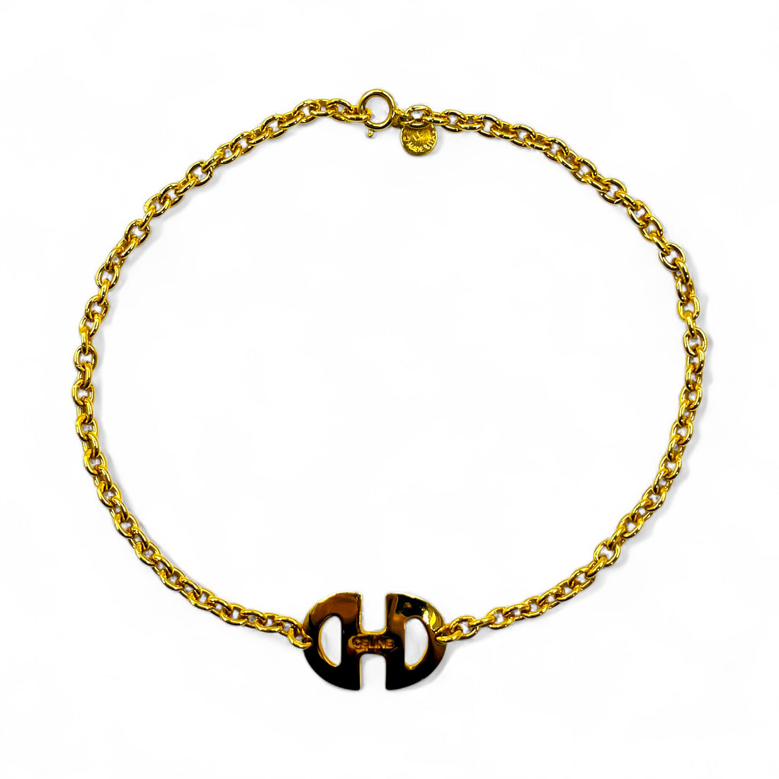 CELINE Vintage Horsebit Choker Necklace Pendant Gold Made in Italy