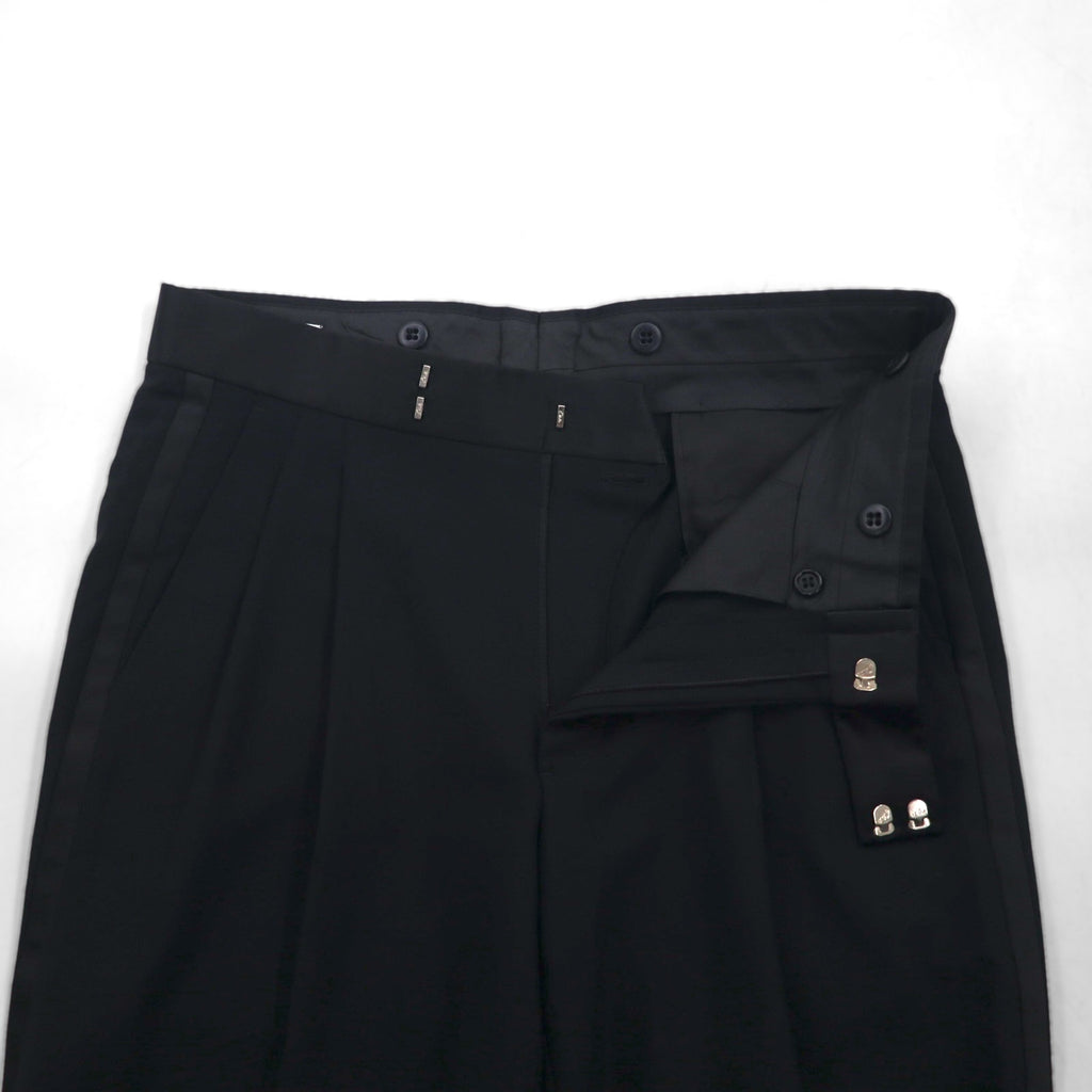 Vintage 80s ACTWU UNION MADE in USA Trousers 80年代 USA製 サイドライン 2タック ワイド スラックスパンツ L ブラック ウール サスペンダーボタン