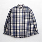Eddie Bauer 90年代 ボタンダウン フランネルシャツ XL ホワイト ネイビー チェック コットン