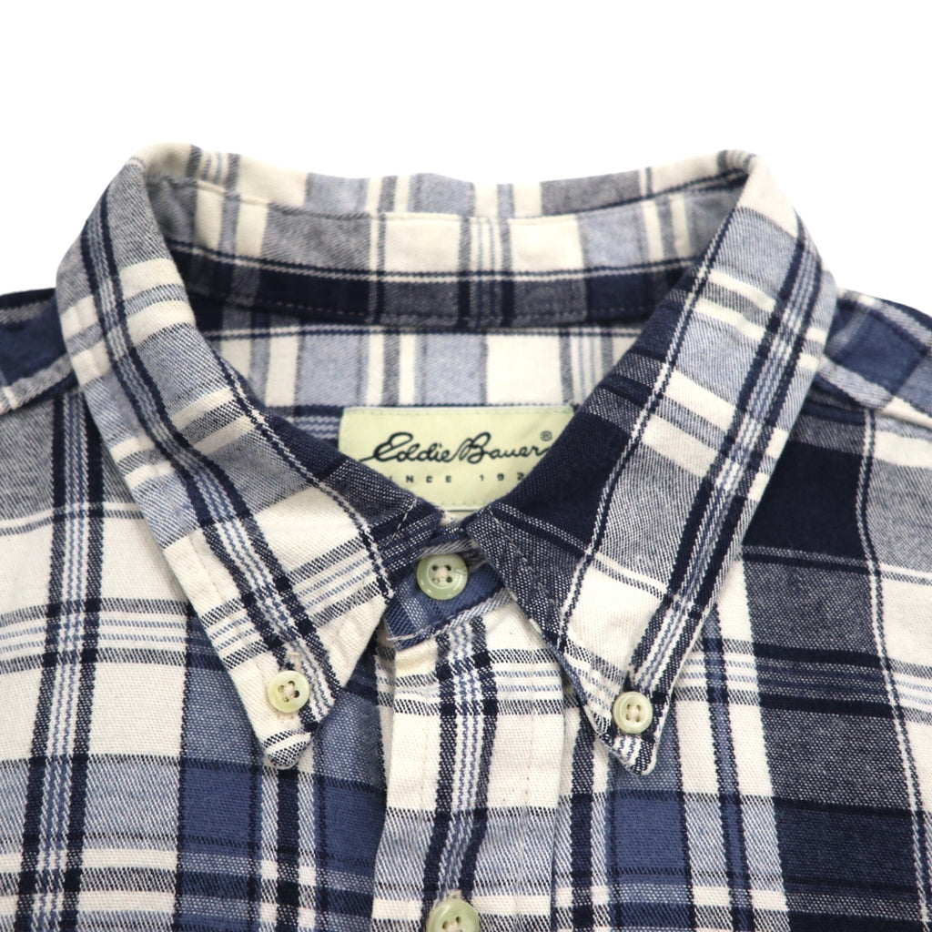 Eddie Bauer 90年代 ボタンダウン フランネルシャツ XL ホワイト ネイビー チェック コットン