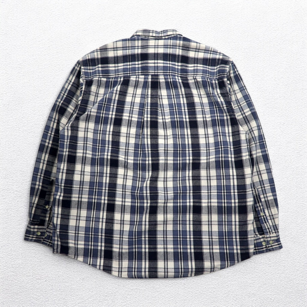 Eddie Bauer 90年代 ボタンダウン フランネルシャツ XL ホワイト ネイビー チェック コットン