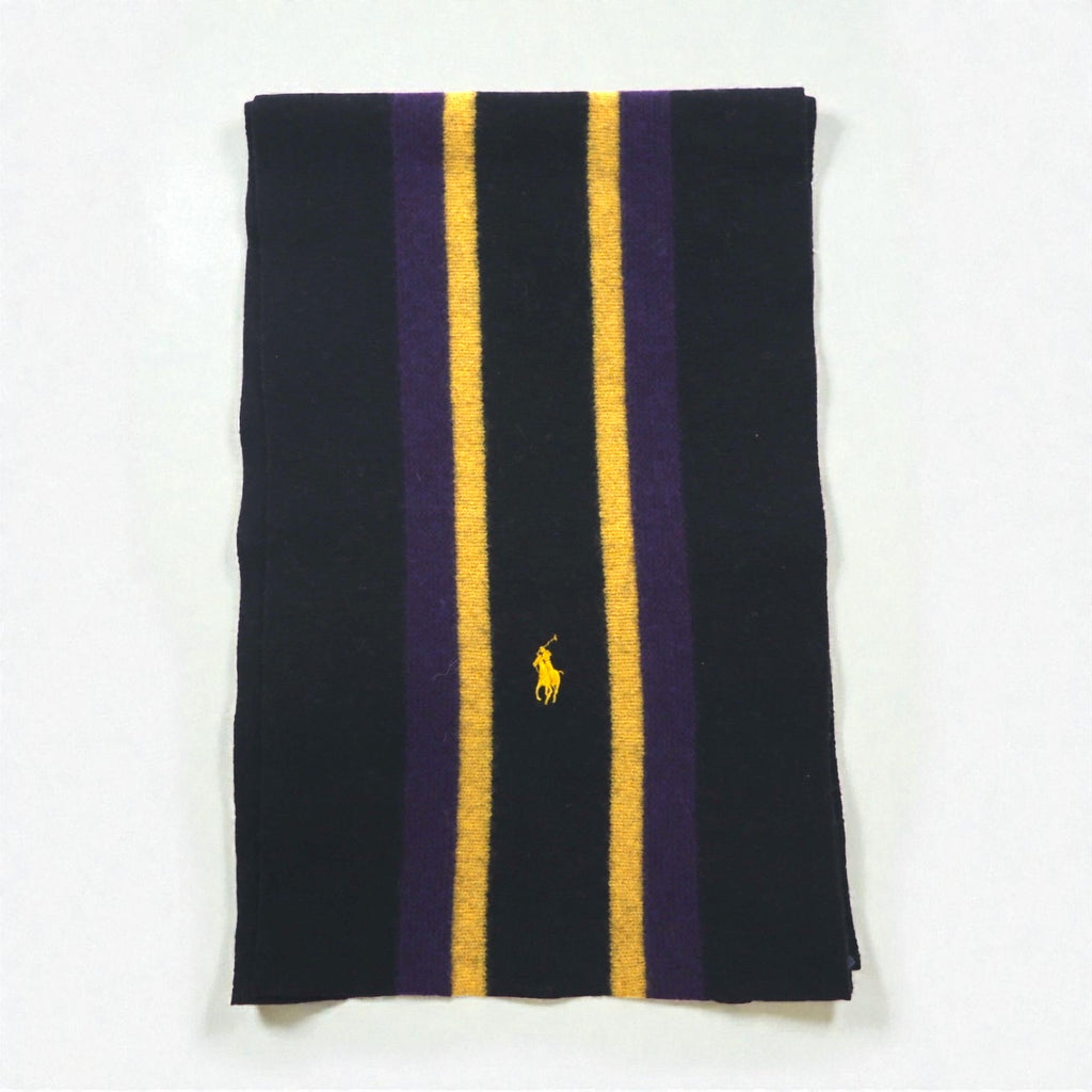 Polo Ralph Lauren プレッピー スクールカラー ストライプ ラムウール マフラー 羊毛 スモールポニー刺繡 未使用品