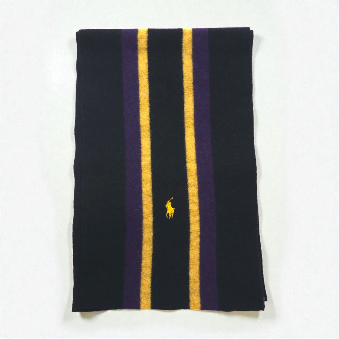Polo Ralph Lauren Preppy School Color Stripe Lambswool Scarf with Small Pony Embroidery, Unused