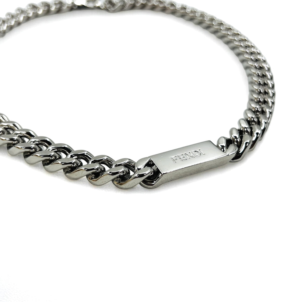 FENDI Metal Chain Necklace Silver Kihei Baguette Link MP4722 Made in Italy