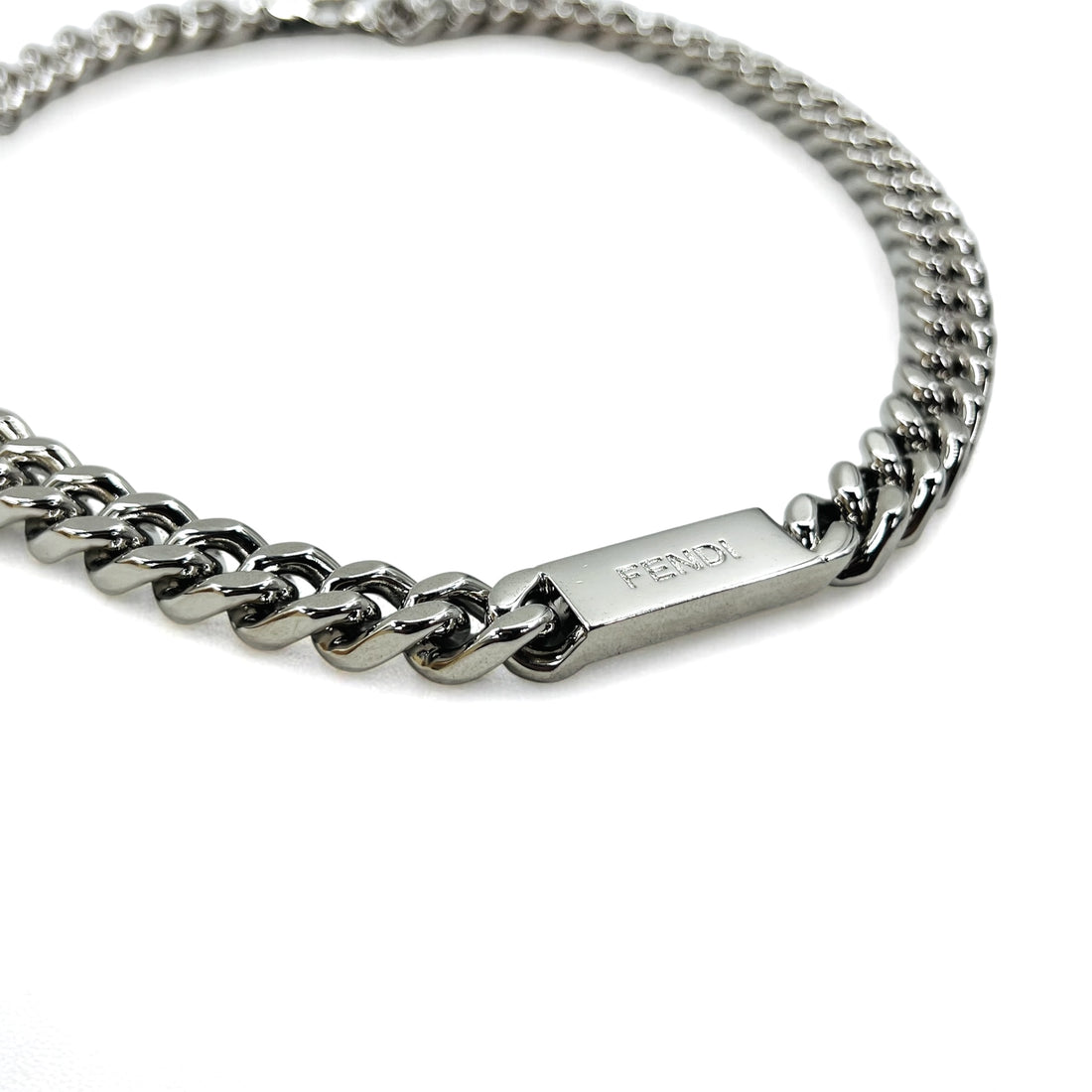 FENDI Metal Chain Necklace Silver Kihei Baguette Link MP4722 Made in Italy