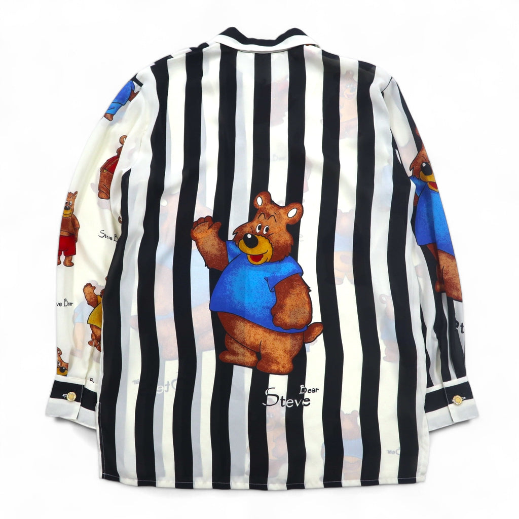 Vintage 90s Japan Made Open Collar Retro Shirt Open collar poly shirt M Stripe All-over pattern Teddy bear Gold buttons Retro Made in Japan